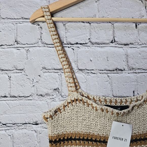 Forever21 Crochet Knit Sweater Crop Top Taupe Beige Cotton Blend New Size Medium - Picture 5 of 11